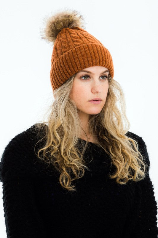 warm knit single pom hat
