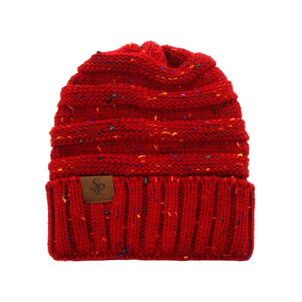 red fleck ponytail winter hat